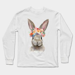 Rabbit with a wreath of flowers on his head. Long Sleeve T-Shirt